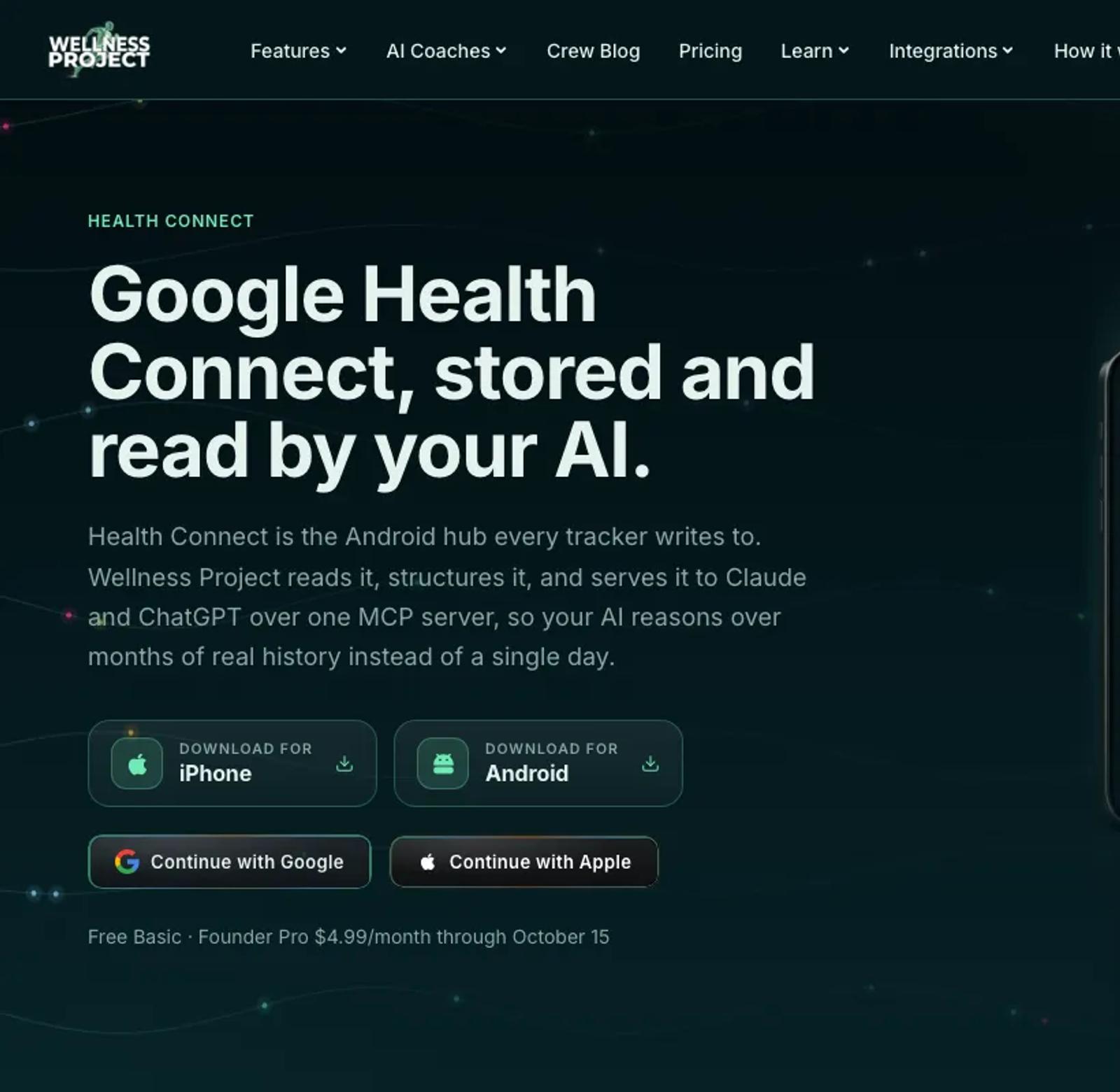 The Wellness Project page for its Health Connect connection.