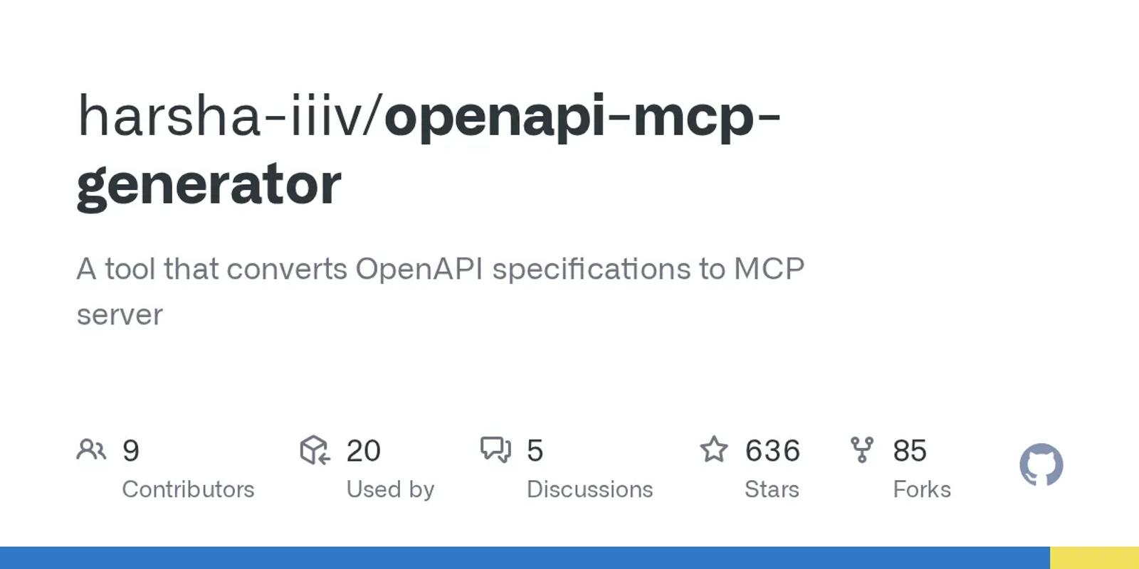 The GitHub card for harsha-iiiv/openapi-mcp-generator.