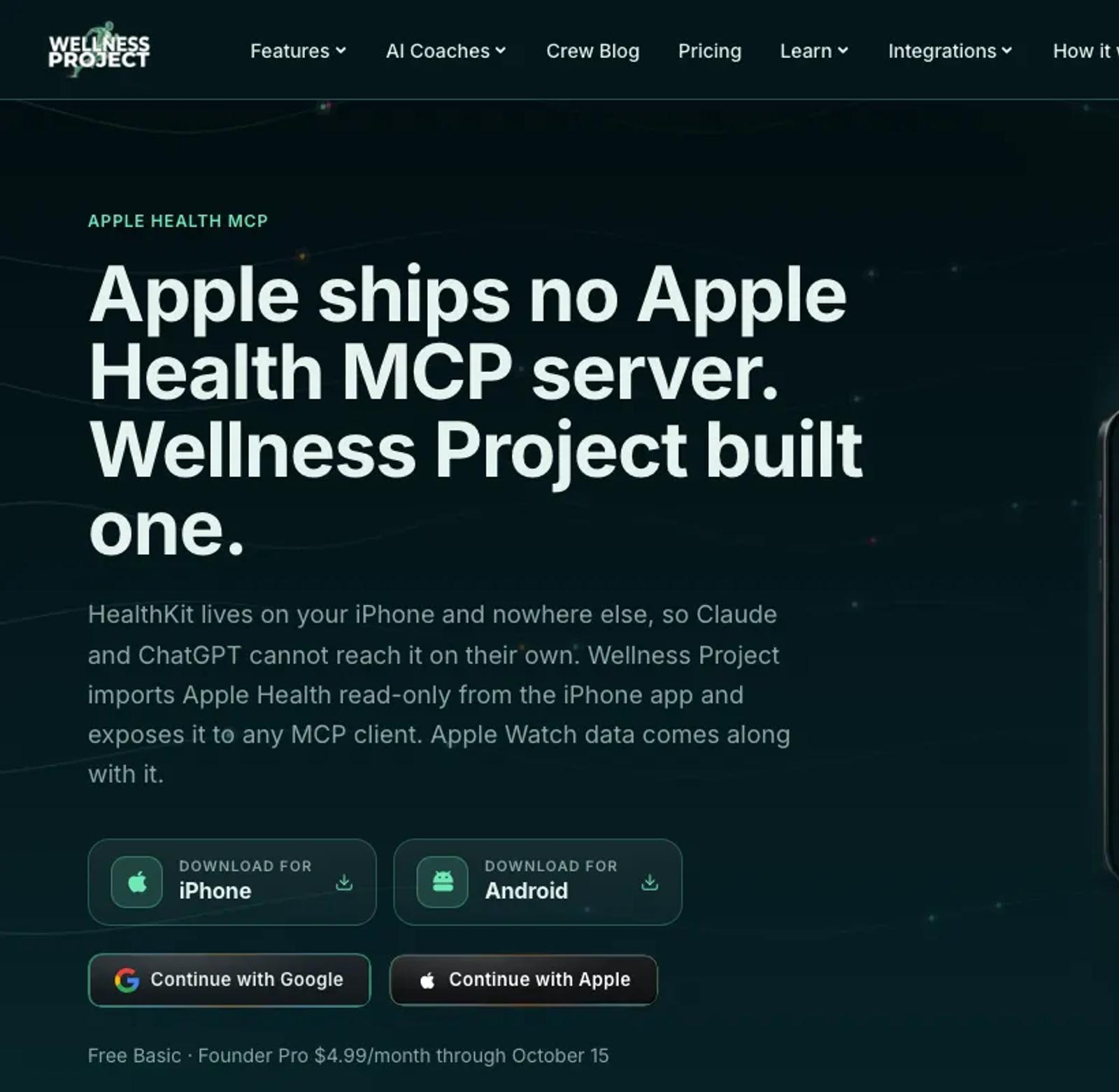 The Wellness Project page for its Apple Health MCP connection.