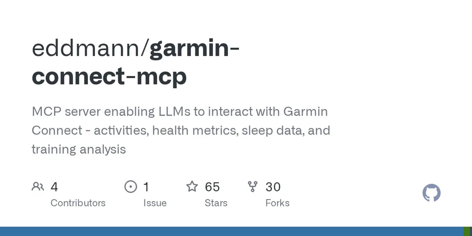 The GitHub card for eddmann/garmin-connect-mcp.