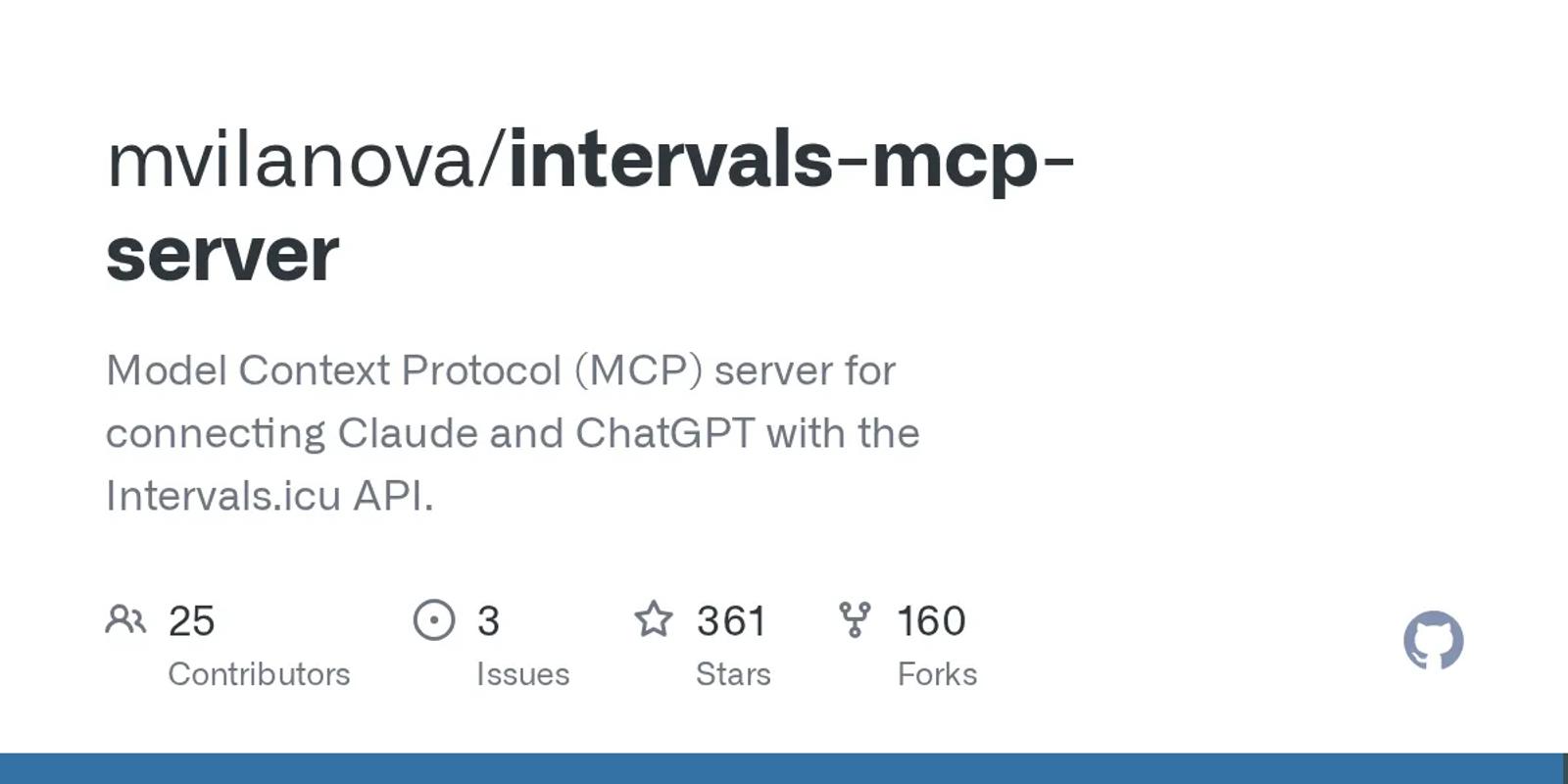 The GitHub card for mvilanova/intervals-mcp-server.
