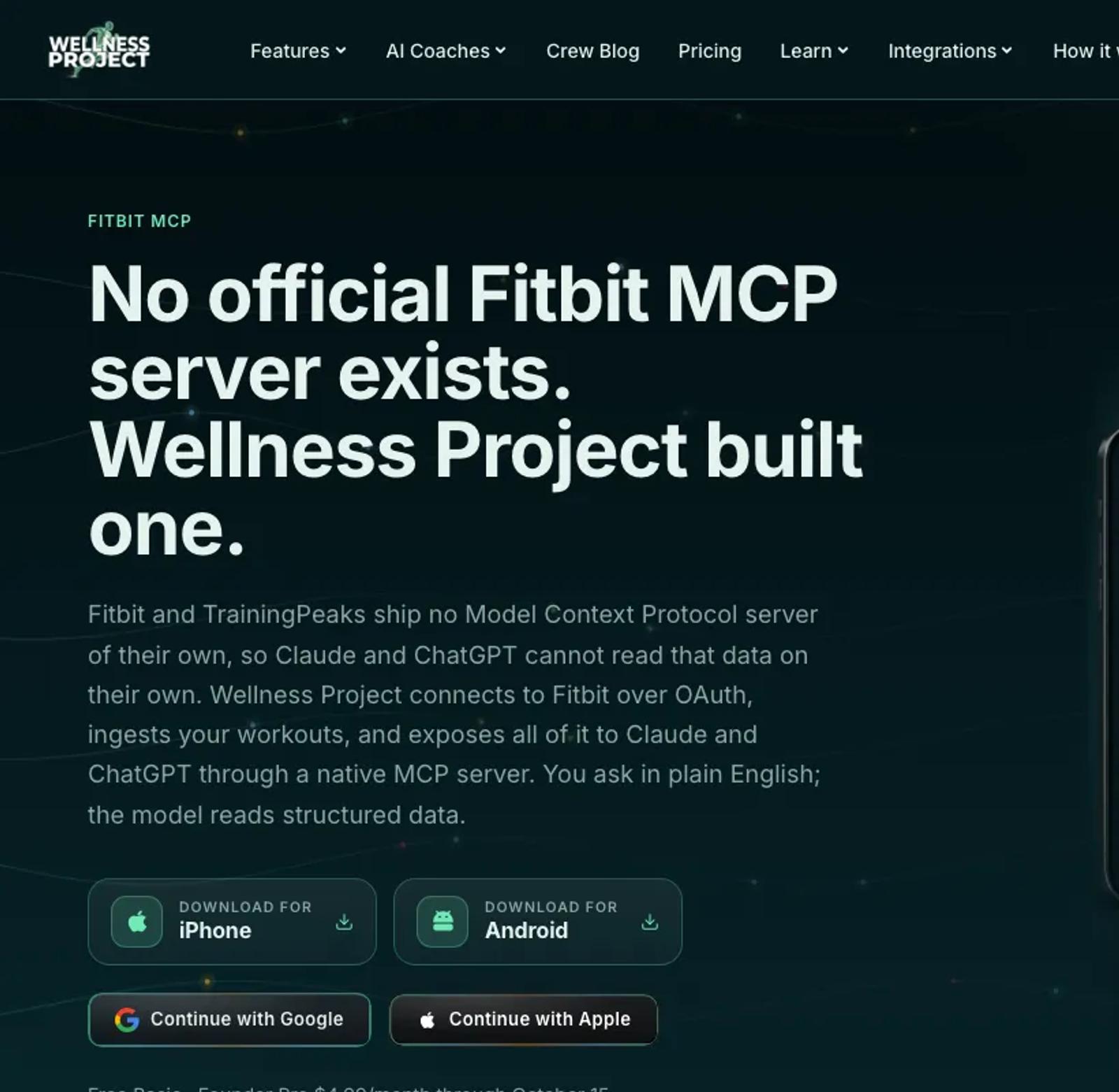 The Wellness Project page for its Fitbit MCP connection.