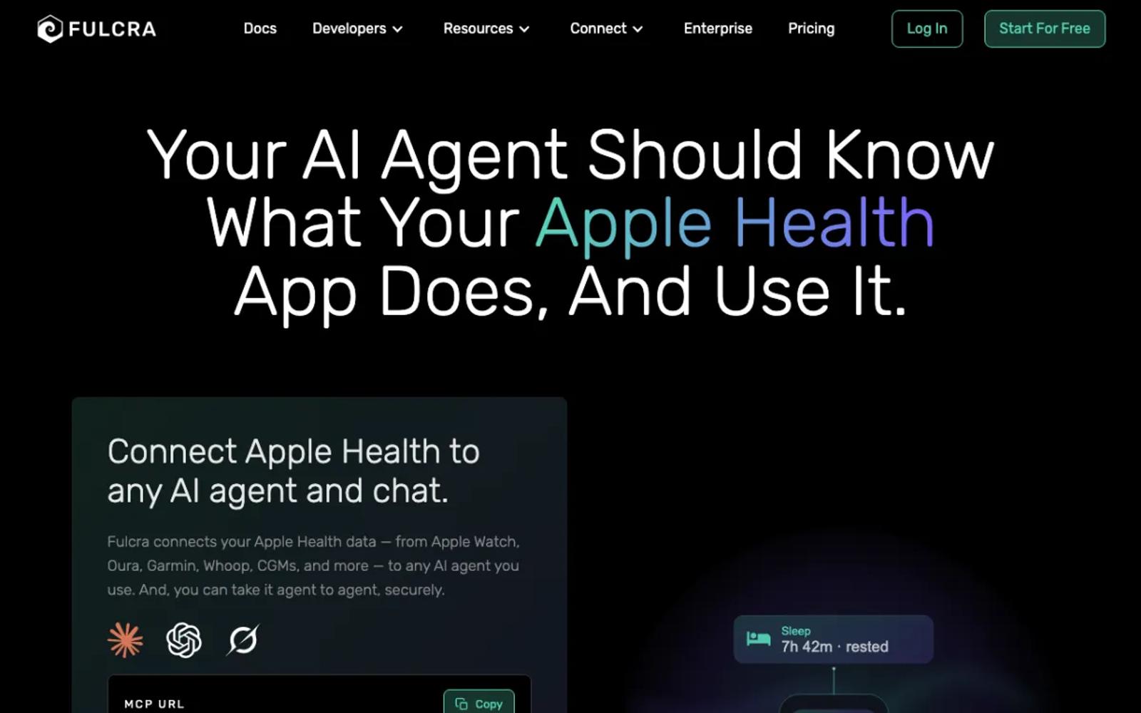 The Fulcra Context page for its Apple Health MCP server.