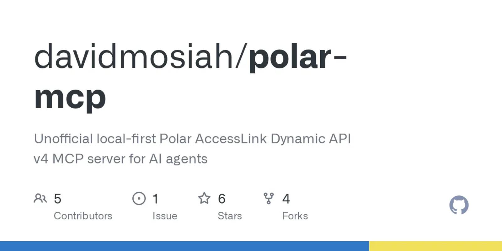 The GitHub card for davidmosiah/polar-mcp.