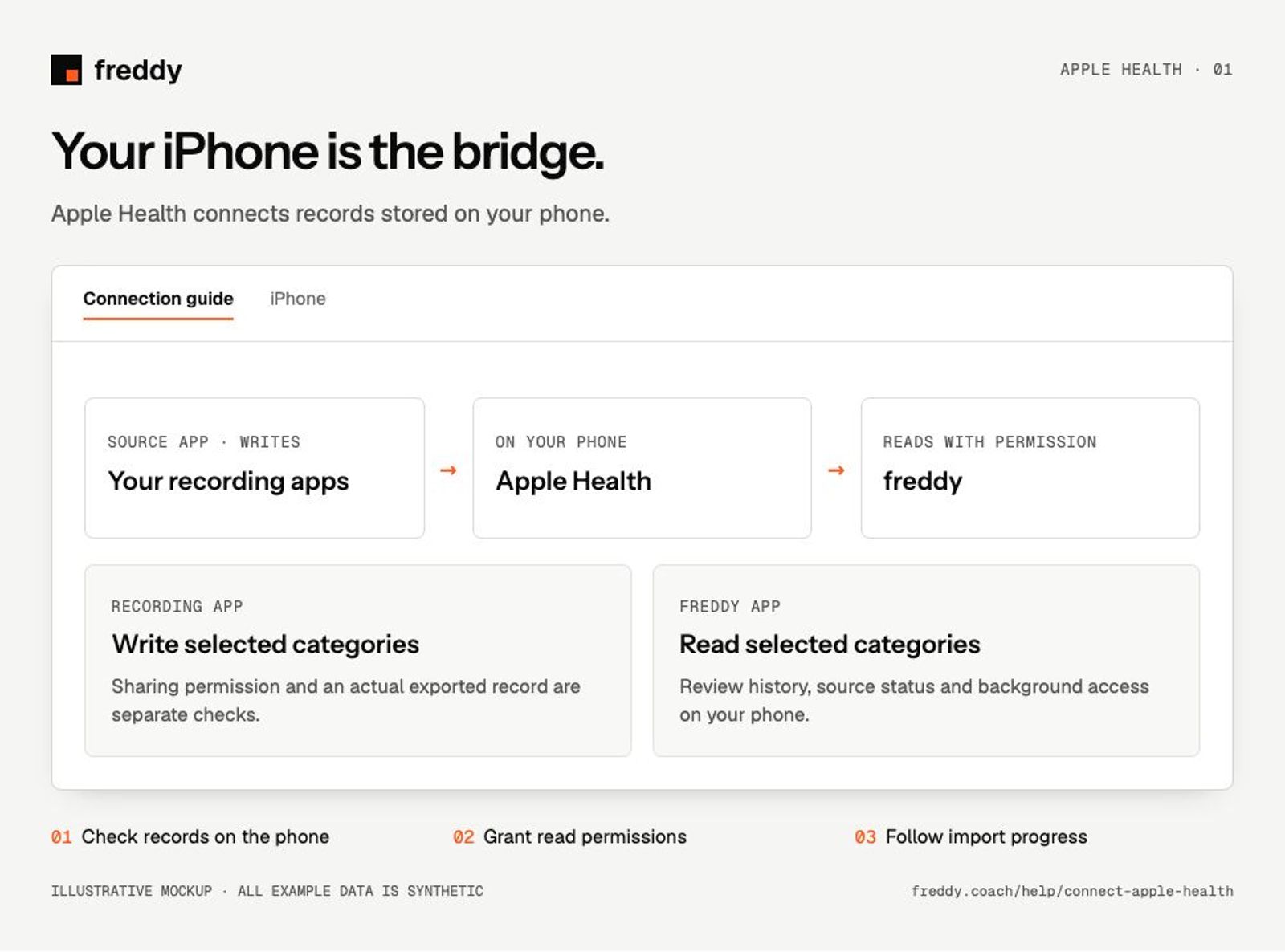 Illustrative Apple Health connection guide; synthetic example.