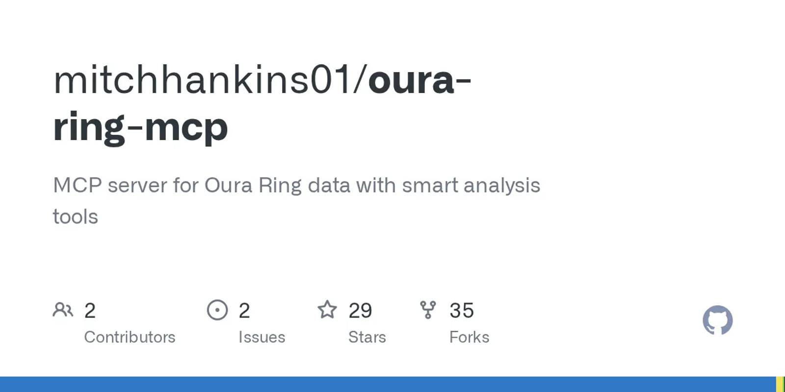 The GitHub card for mitchhankins01/oura-ring-mcp.