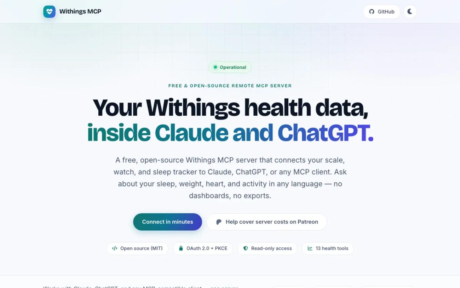 The withings-mcp.com home page.