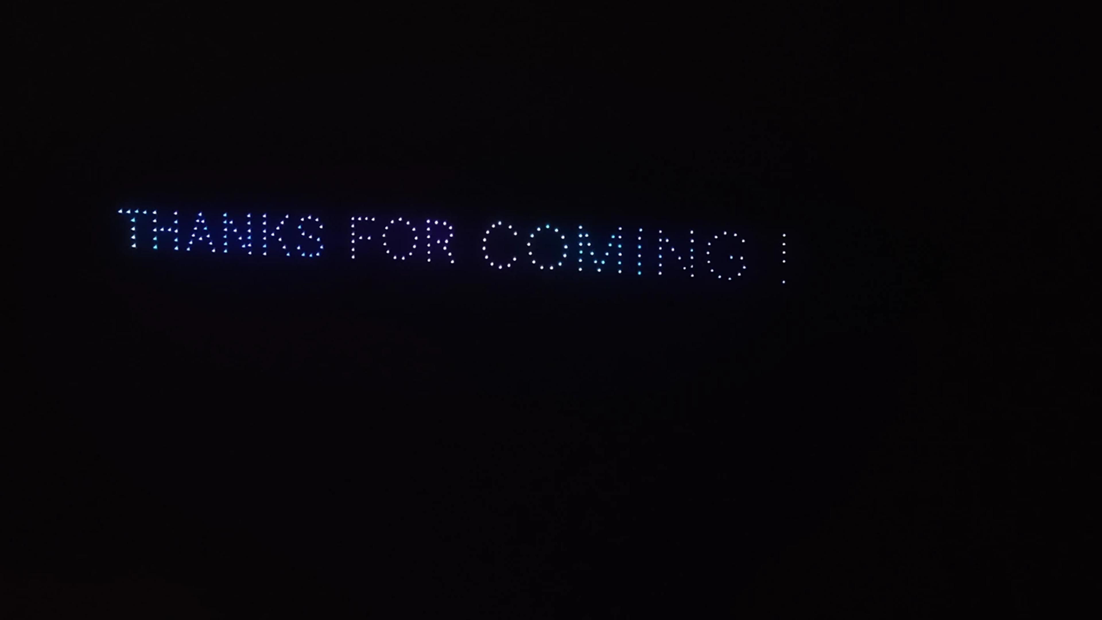 A thank-you message to guests in the Christina and Andrew wedding drone show in Uluwatu, Bali.