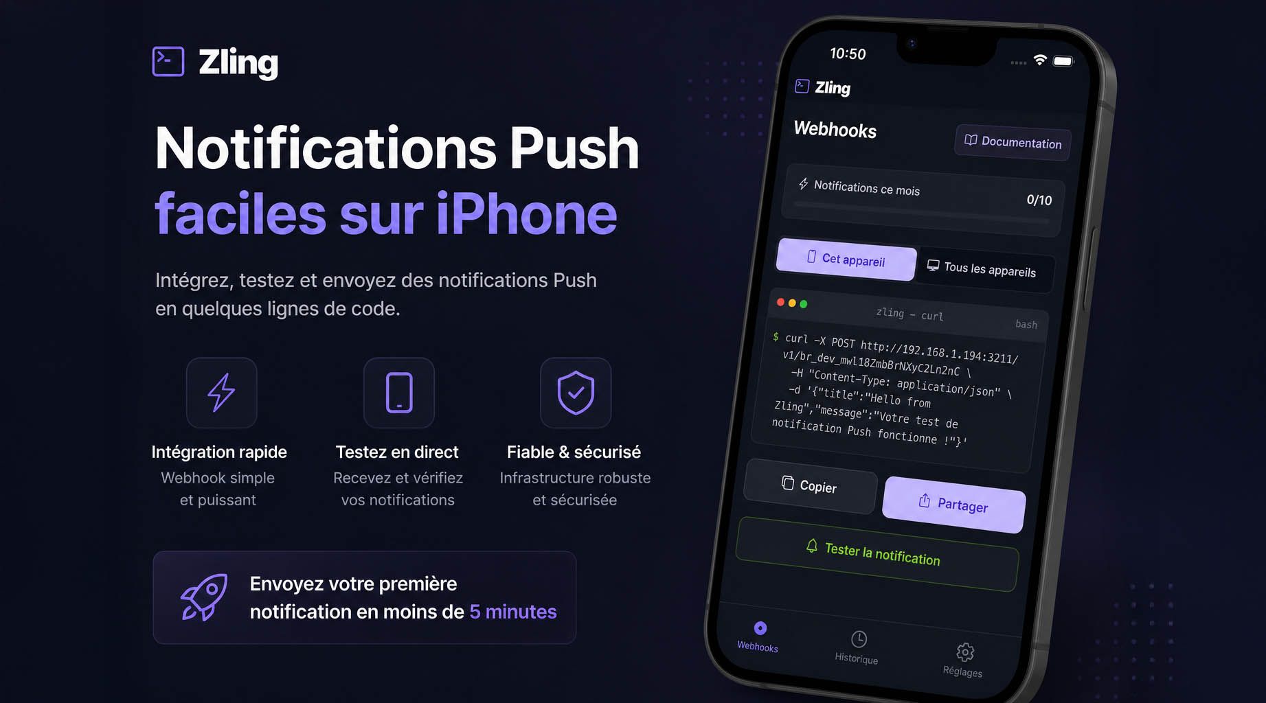 Zling : recevez des notifications push depuis un simple curl