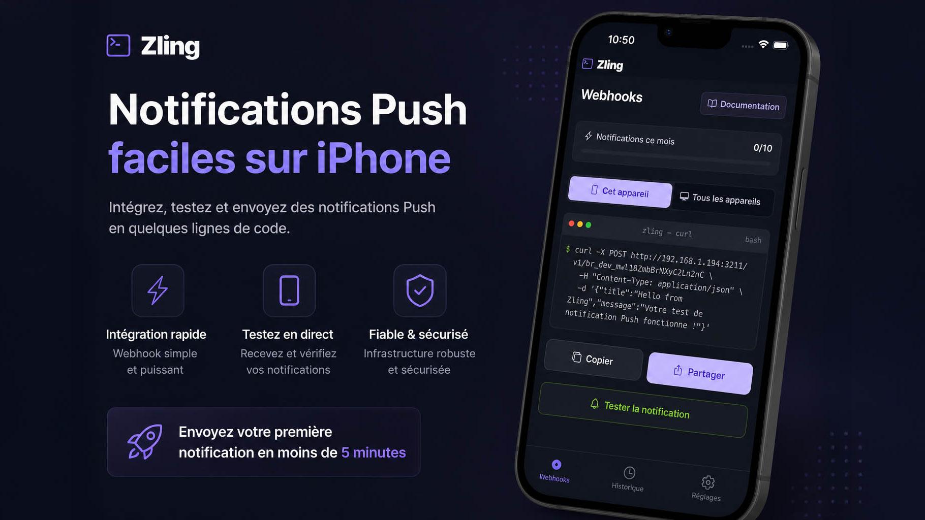 Zling : recevez des notifications push depuis un simple curl