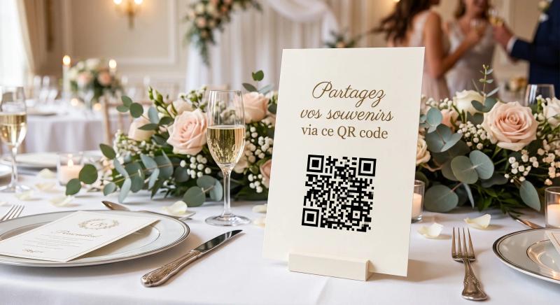 QR code Grappil affiché sur une table de réception
