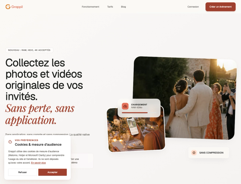 Capture de la page d’accueil publique de Grappil sur ordinateur