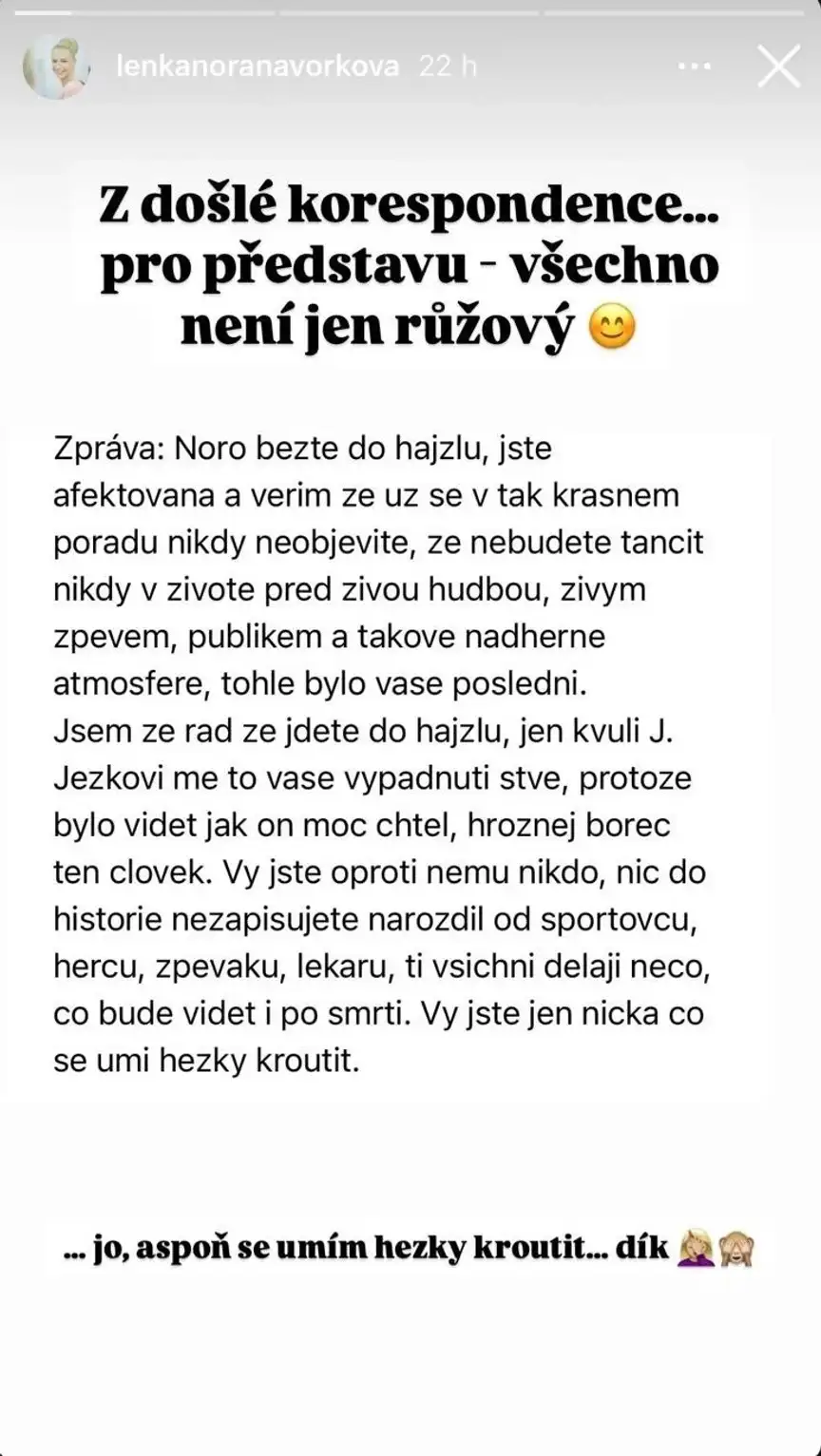 Lenka Nora Návorková čelí kritice.