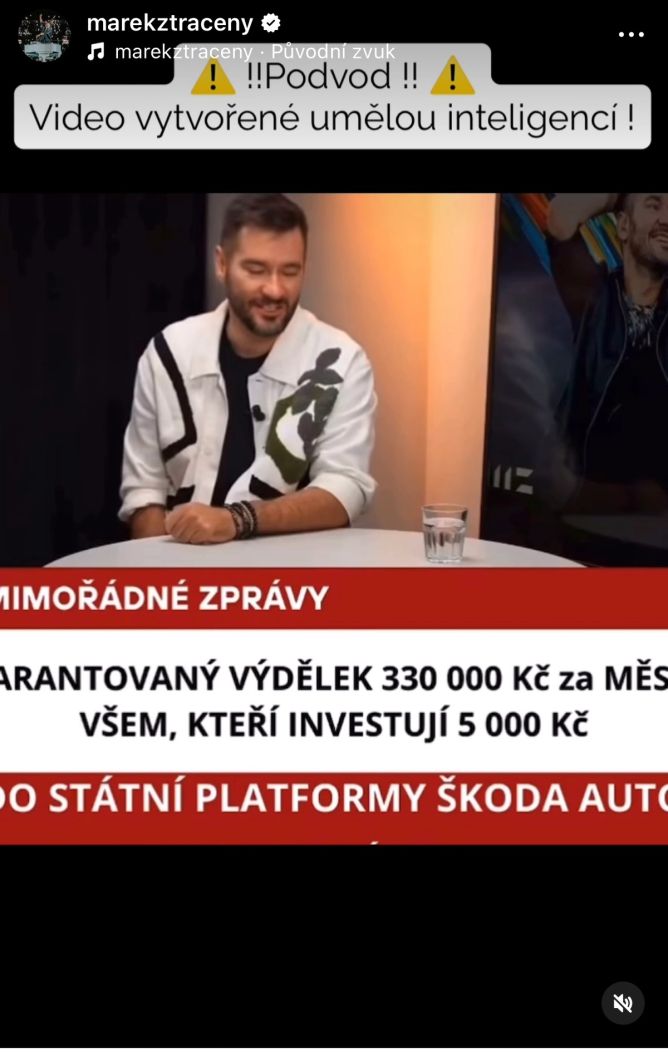 Záhada s tváří Marka Ztraceného: AI podvodníci útočí, podívejte, co dokázali vytvořit Záhada s tváří Marka Ztraceného: AI podvodníci útočí, podívejte, co dokázali vytvořit