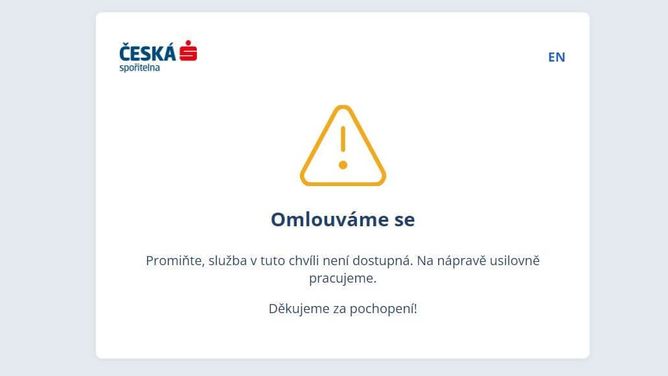 Česká spořitelná hlásí výpadek služeb Česká spořitelná hlásí výpadek služeb