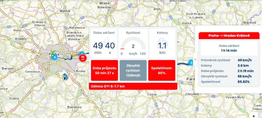 Dopravní situace na D11.