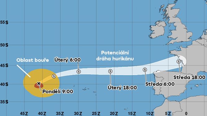 Předpokládaná trasa pohybu ex-hurikánu Kirk. Předpokládaná trasa pohybu ex-hurikánu Kirk.