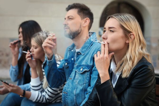 Skupina mladých lidí s cigaretou. Skupina mladých lidí s cigaretou.