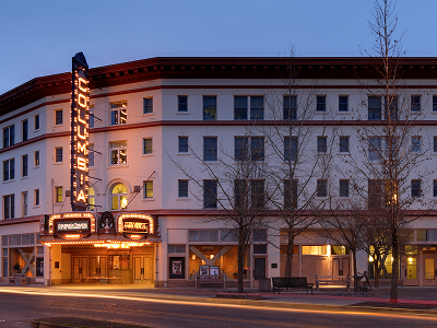 Image of the front of the Columbia Theatre in downtown Longview, WA