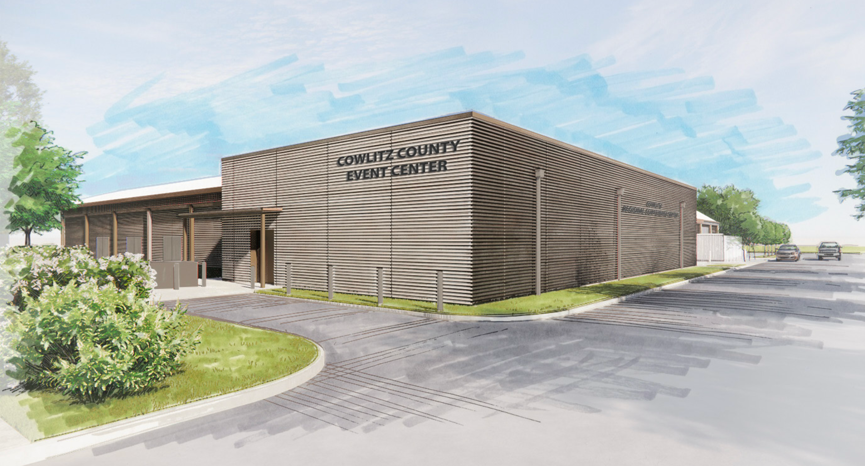 Cowlitz County Event Center rendering of southwest corner