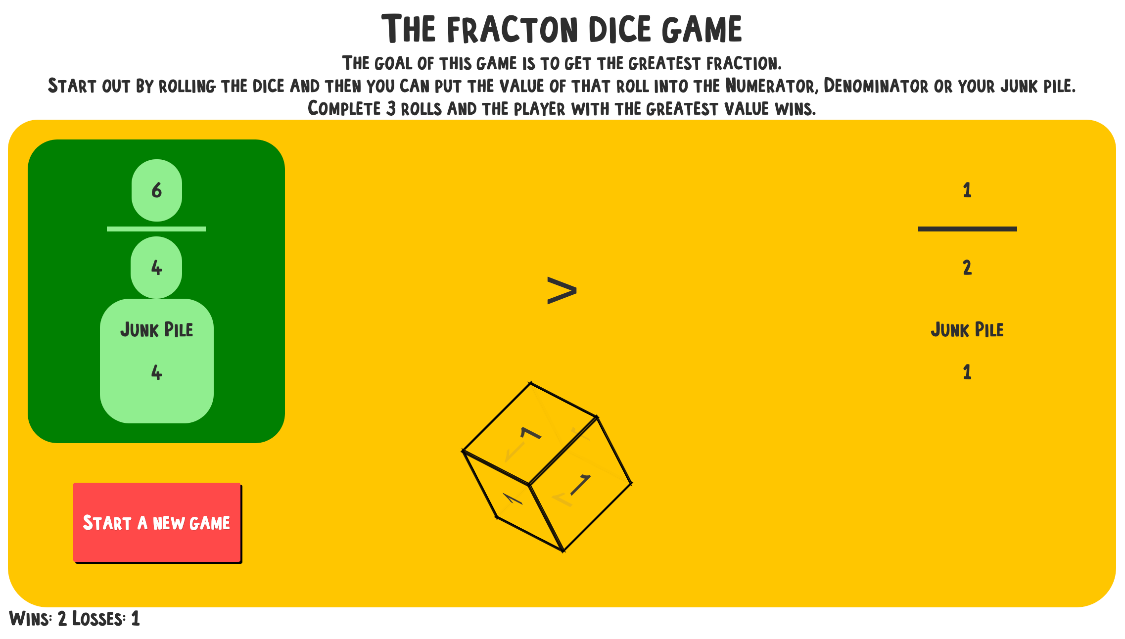 A game I made for my students to practice adding fractions.