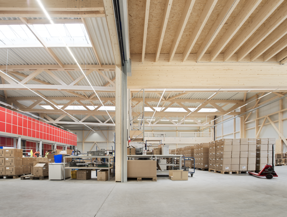 Render einer Holz-Zwischendecke im Tragwerk