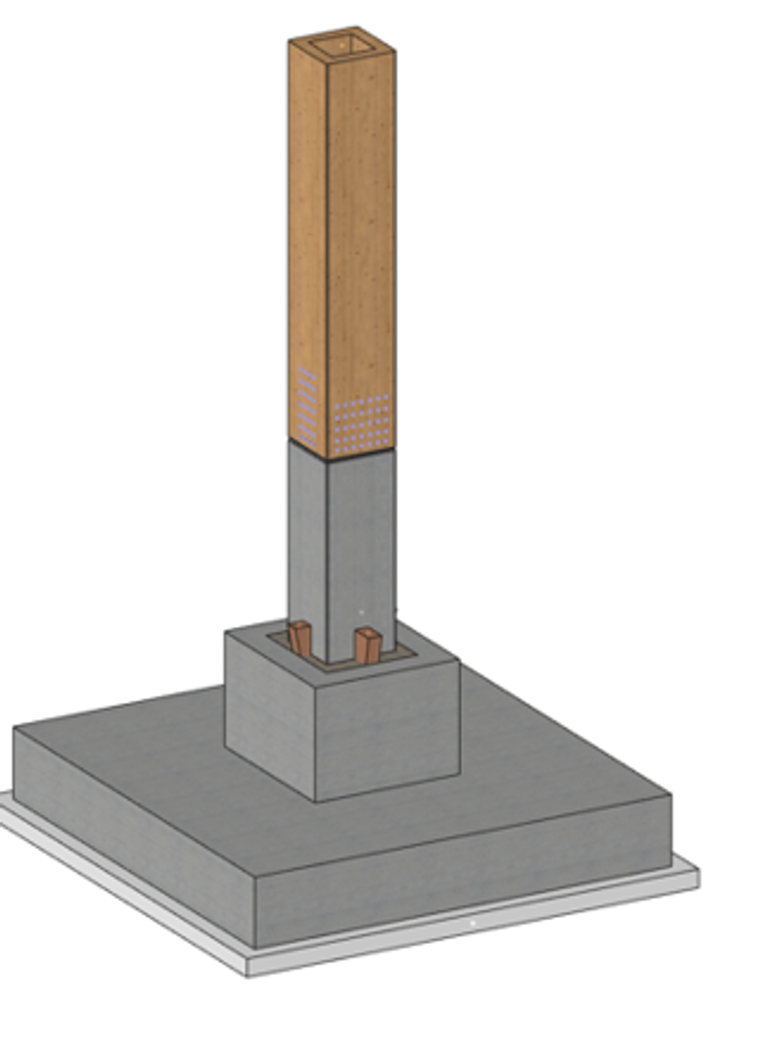 Holz-Rohrstütze auf Beton-Stützenstummel im Köcherfundament, Render
