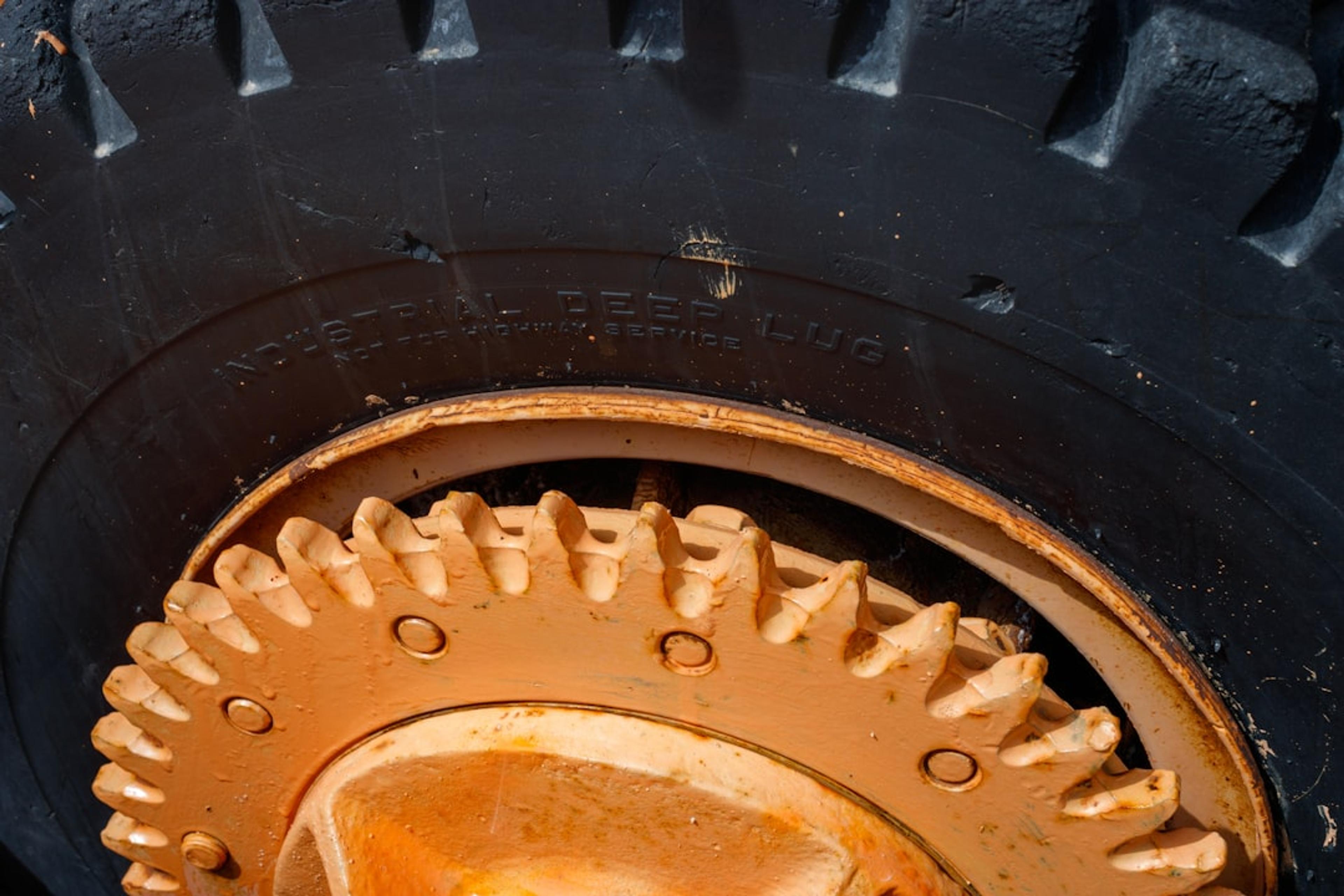 a close up of a tire on a vehicle