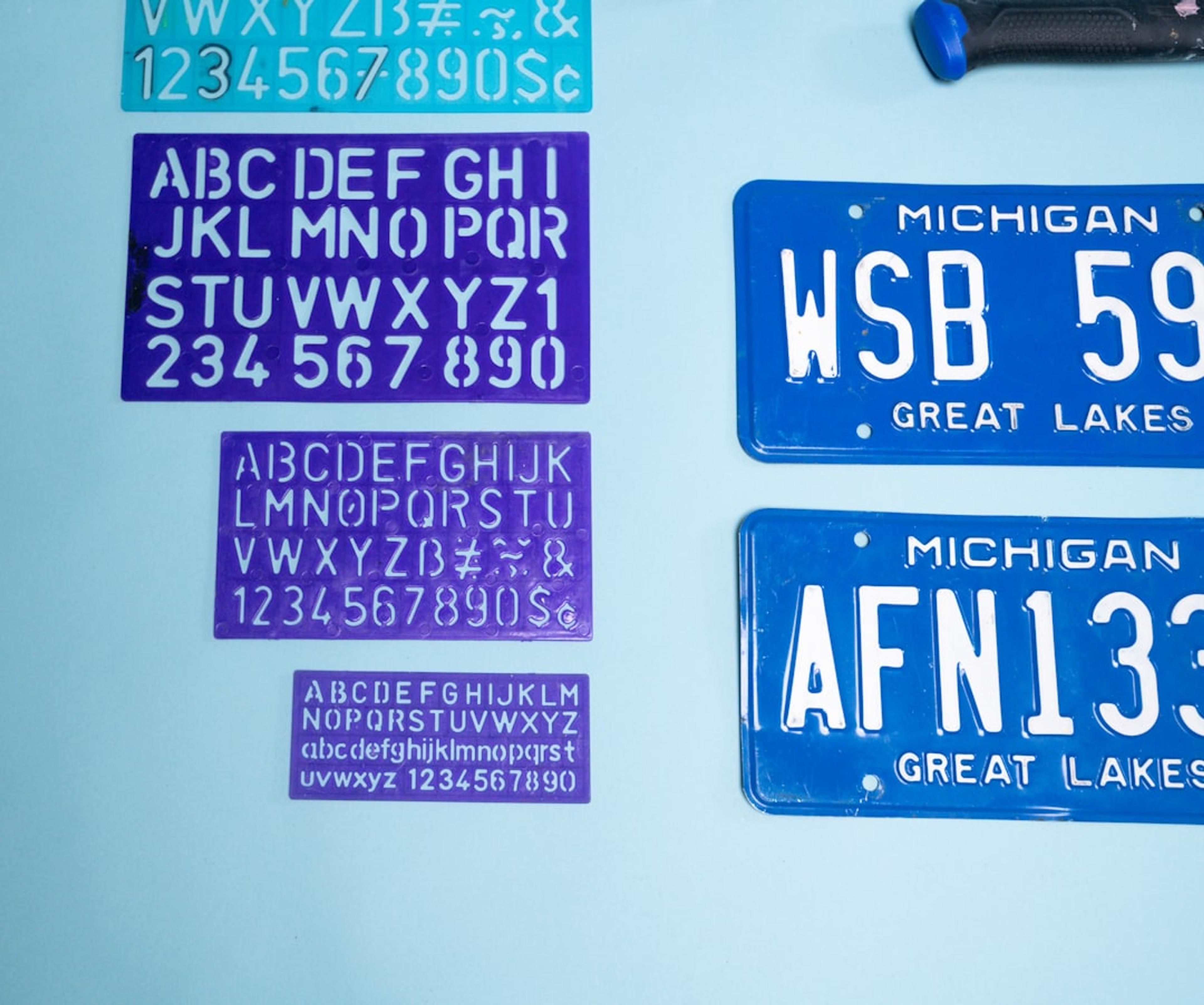 Michigan license plates and letter templates