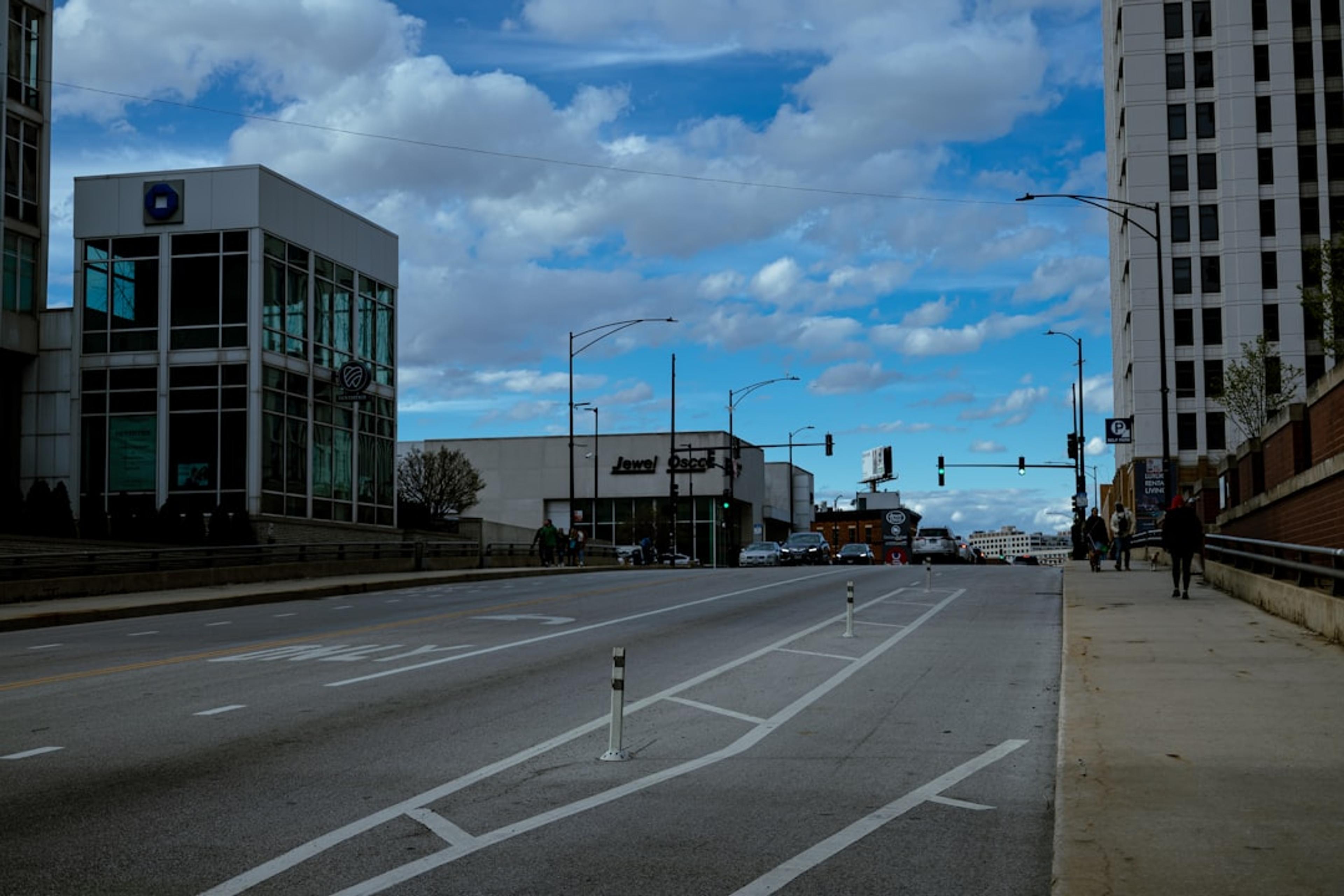 a city street with a few buildings on both sides
