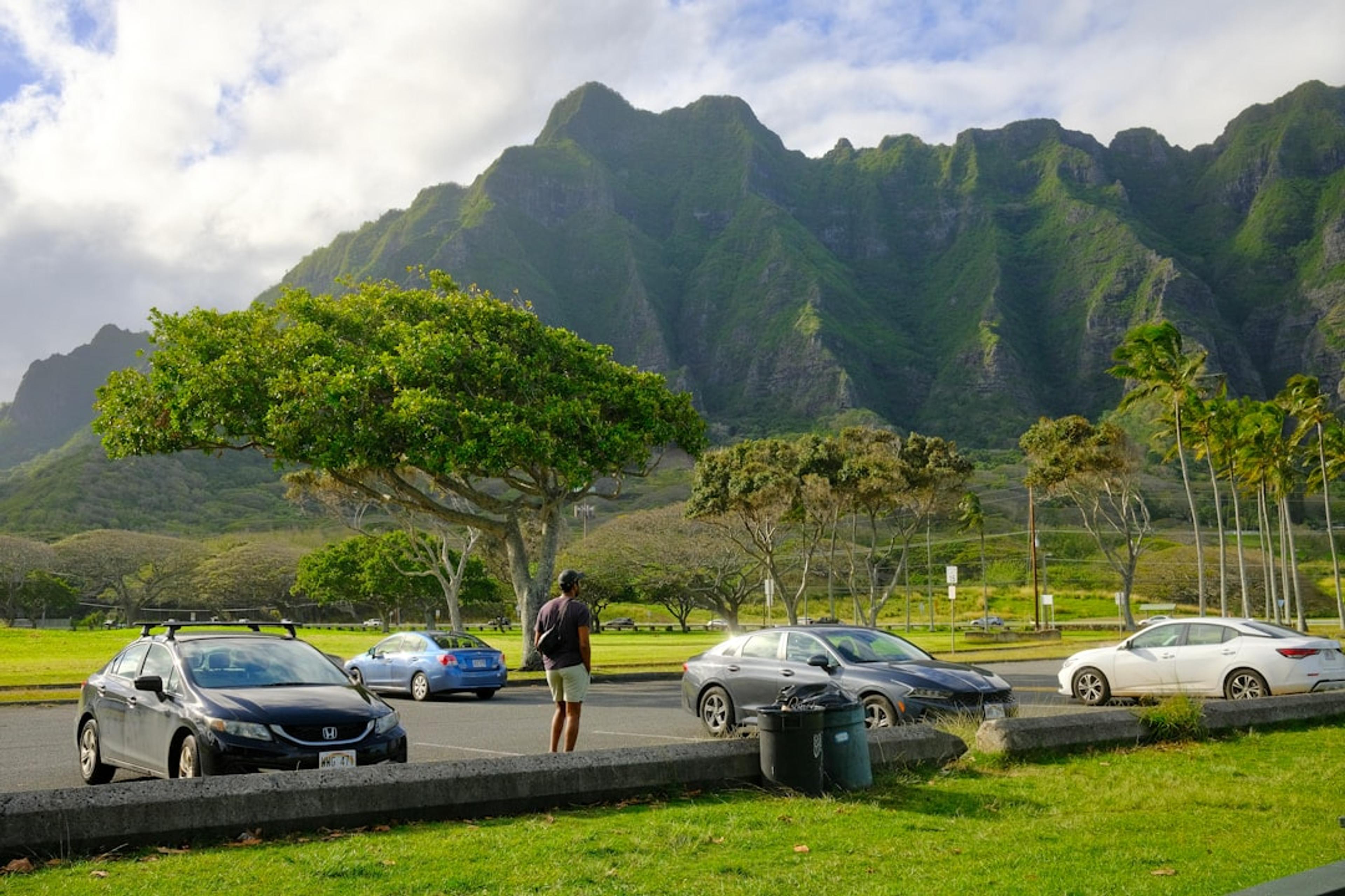 A group of cars parked on the side of a road