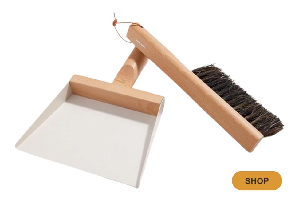 Scandinavian-inspired natural wood and cream dustpan and brush set