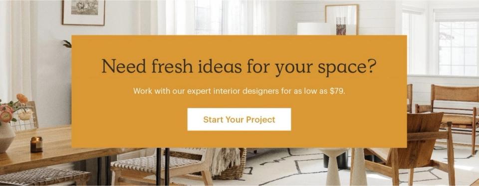 Havenly design consultation banner overlay on neutral transitional interior