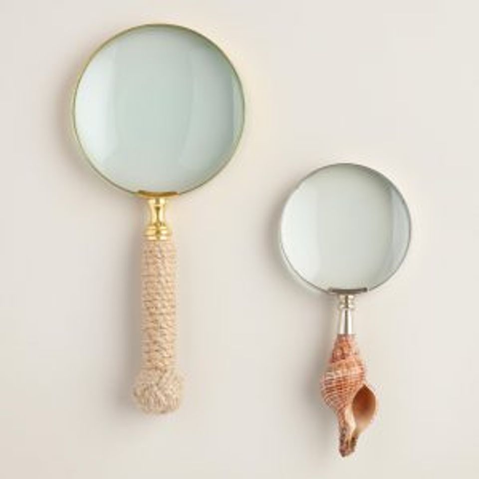 Coastal charm magnifying glasses with rope and shell-wrapped handles