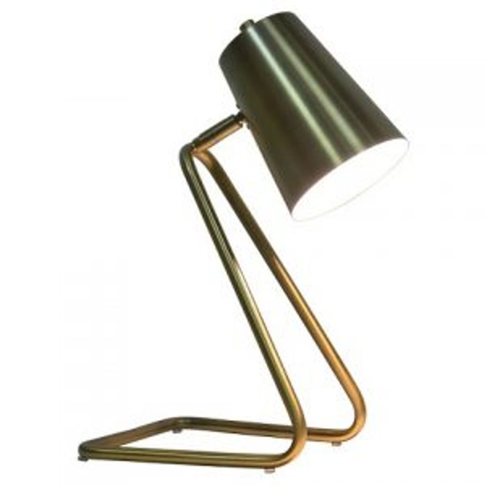 Mid-century modern task lamp in brushed brass with minimalist architectural lines