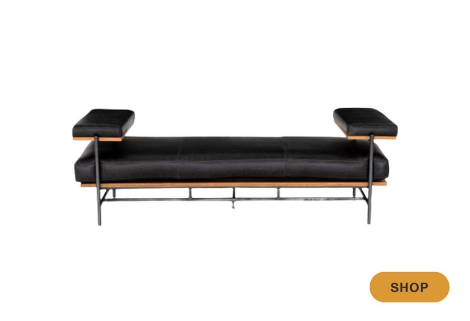 Contemporary black velvet daybed with metal frame and geometric legs