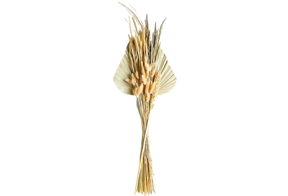 Minimalist dried pampas arrangement with soft white and golden neutral palette