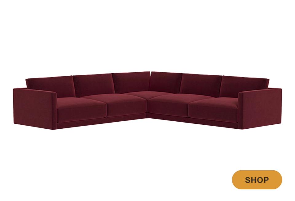 Contemporary deep burgundy sectional with clean lines and minimal silhouette