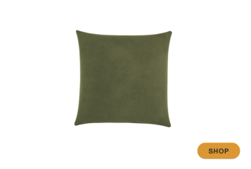 Solid olive-green square pillow with clean, minimalist aesthetic