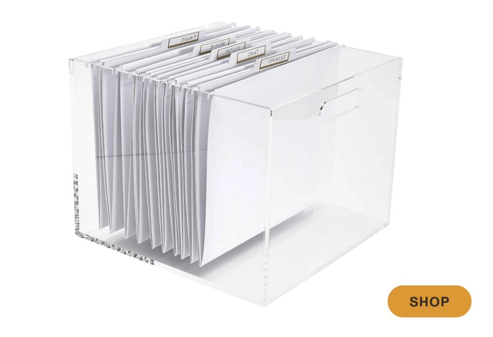 Minimalist white file organizer with vertical storage for modern office systems