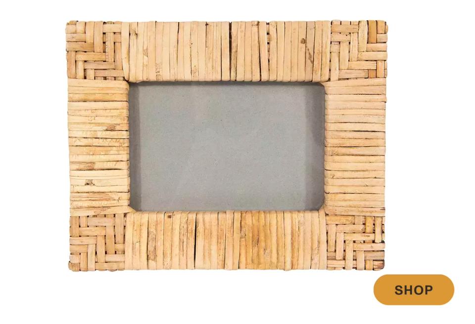 Natural woven wood picture frame with wicker texture and warm tones