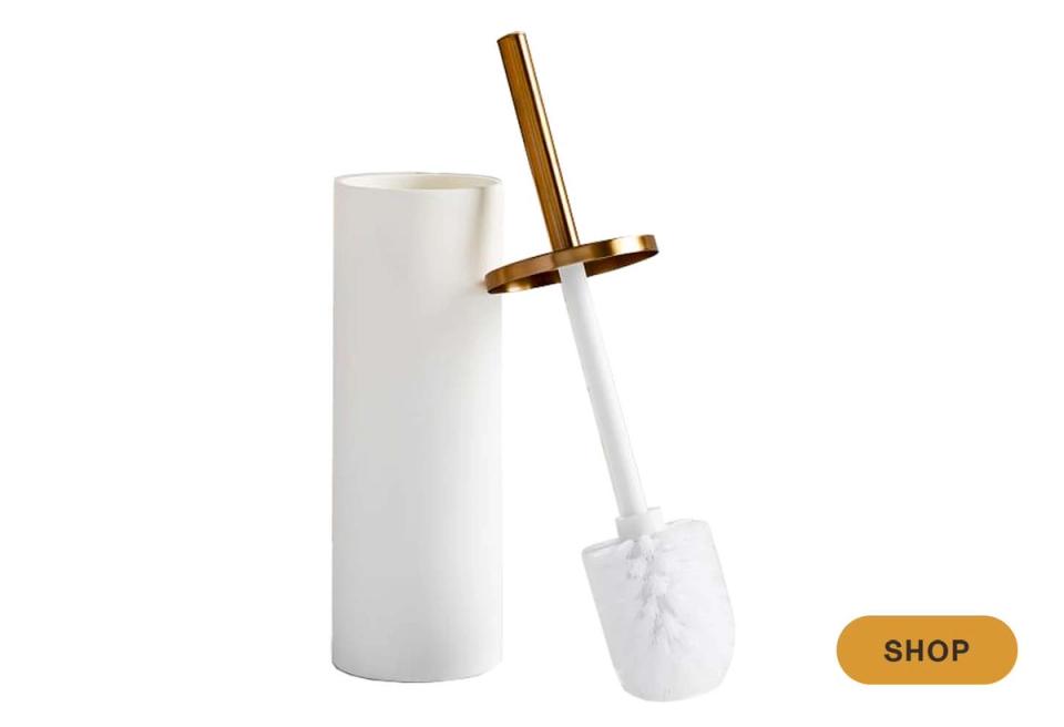 Minimalist white paper towel holder with natural wood handle accent