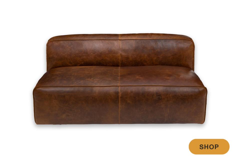 Rich brown leather sofa with contemporary low-profile silhouette