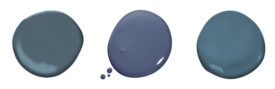 Paint color palette showing teal, navy, and dusty blue-green shade options