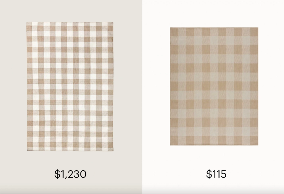 Neutral gingham check outdoor fabrics in warm taupe and cream tones
