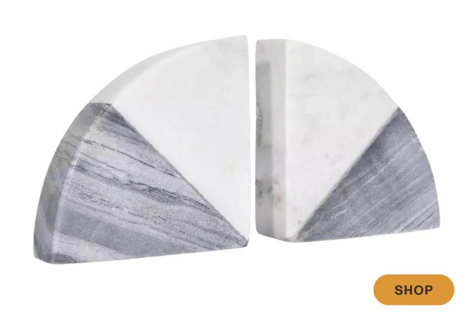 Geometric marble bookends in gray and white with modern marble pattern
