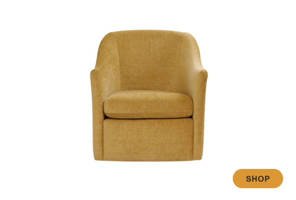 Contemporary golden-yellow upholstered swivel chair with clean lines
