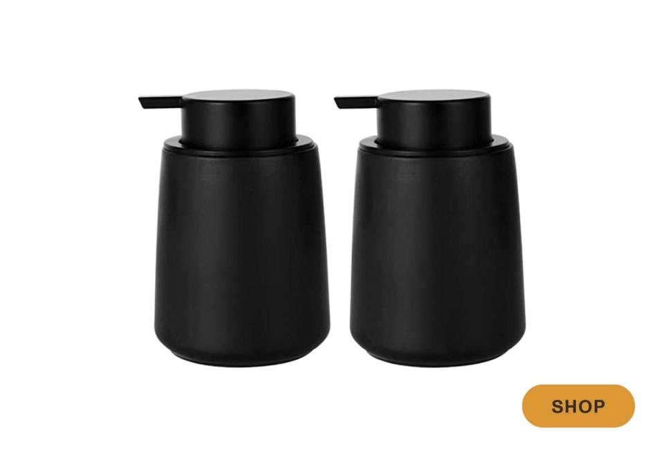 Contemporary black ceramic soap dispensers with streamlined silhouette