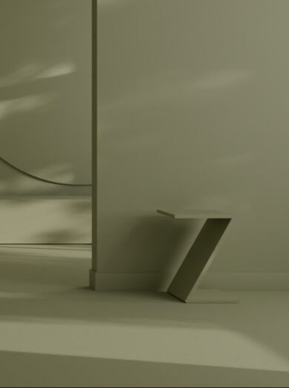 Serene sage green monochromatic space with soft natural light, emphasizing peaceful minimalist design and subtle tonal variations