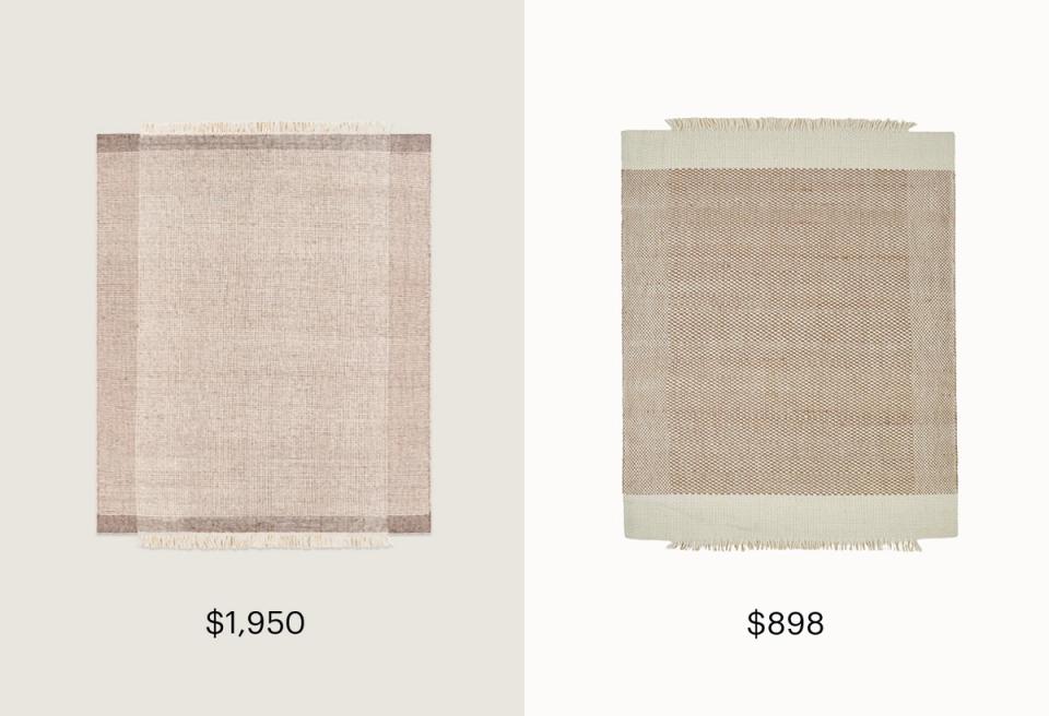Neutral linen textiles in soft blush and beige tones with subtle border detailing